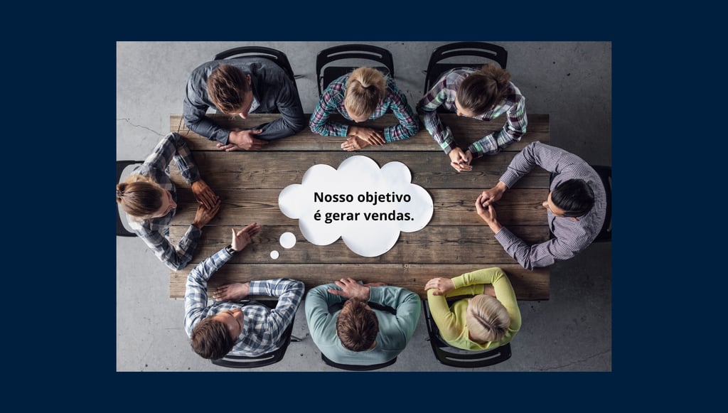 a group of people sitting around a table with a thought bubble