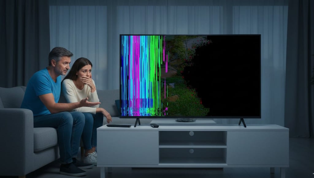 مشكلة ظهور خطوط ملونة أو بقع سوداء على شاشة التلفزيون