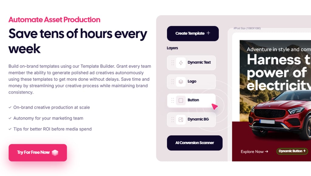 A car advert and a text saying Automate Assst Production Save tens of hours every week
