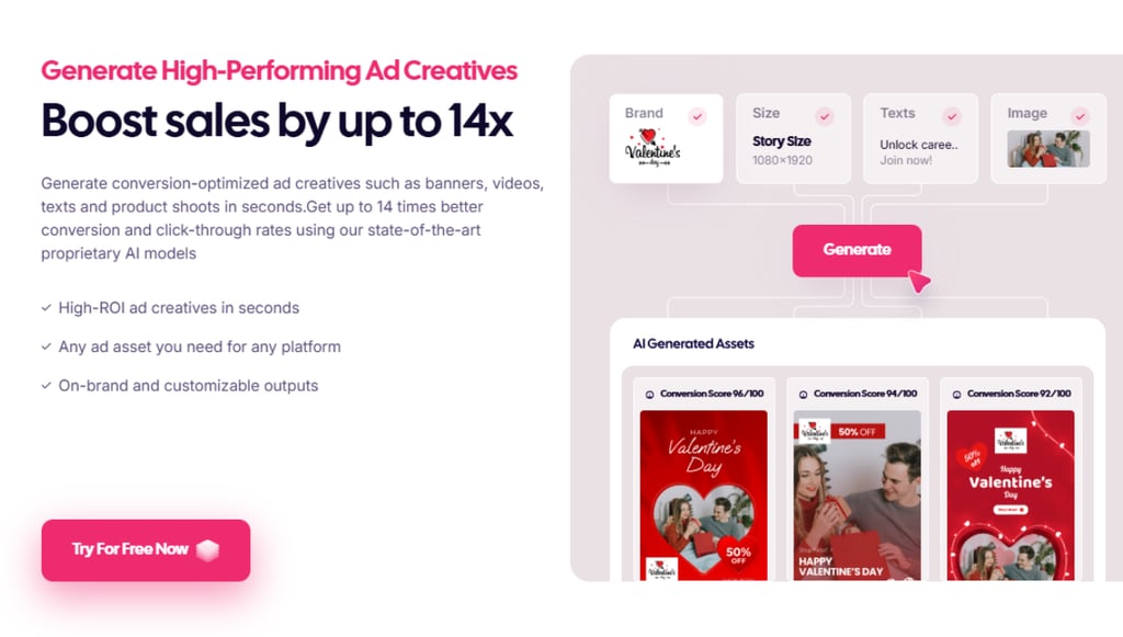 a website page with different ad copies with a text Boost sales by up to 14X