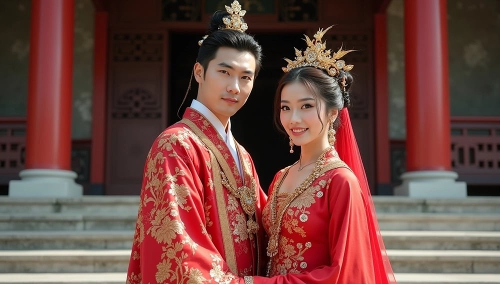 C-Dramas roupas tradicionais de casamento oriental