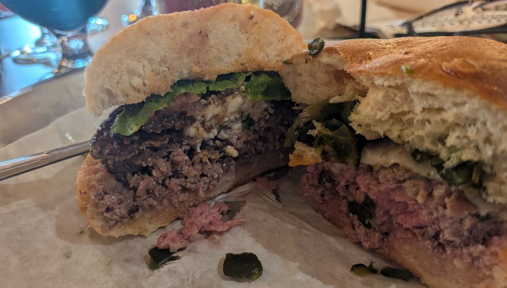 large  burger cut to show the inside view