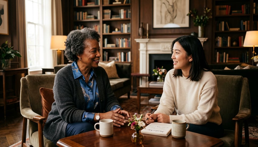 Multi-generational women in one-on-one conversation