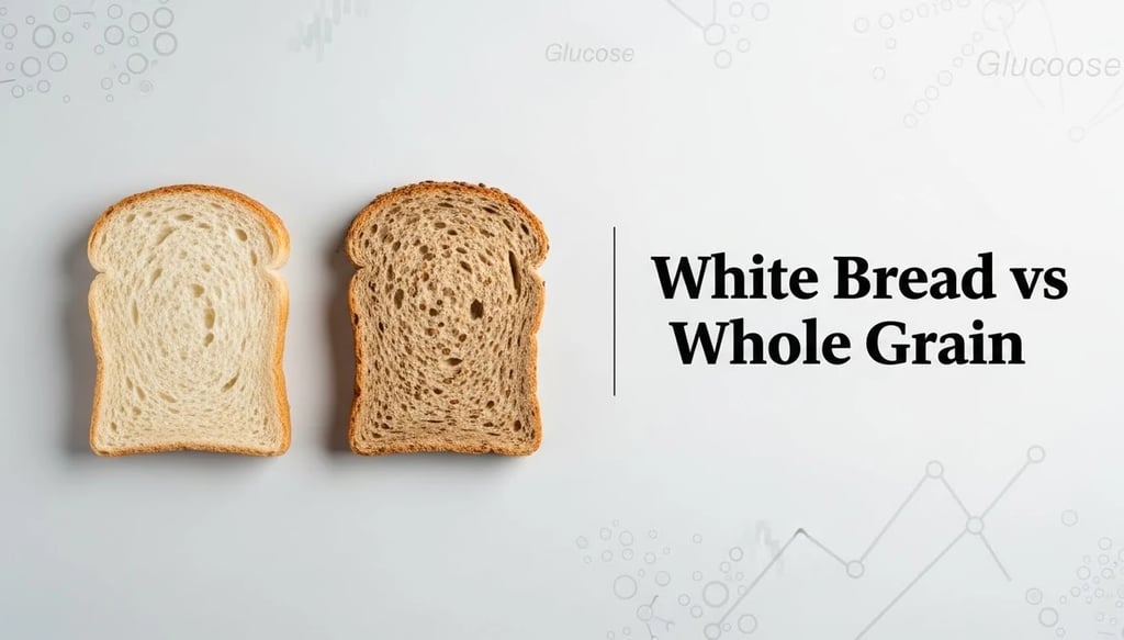 White bread and whole grain bread comparison with subtle health data background in news style