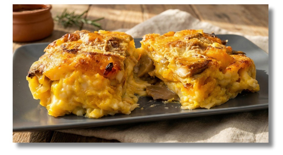 Creamy pumpkin lasagna - With béchamel, brie & mushrooms