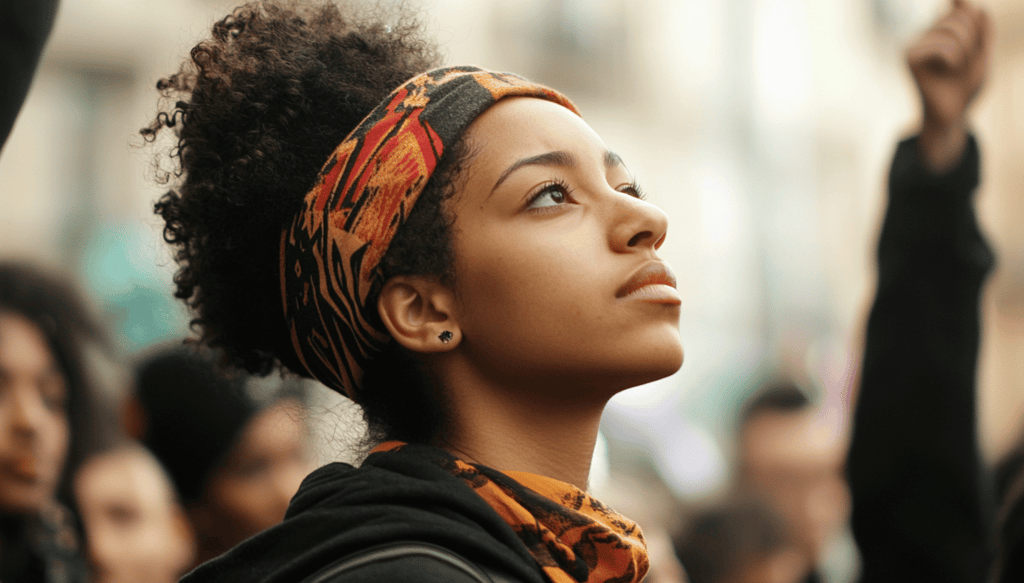 a woman with a headband and a headband with a headband