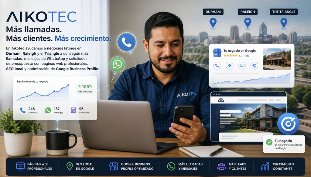 Negocios latinos consiguiendo más llamadas y clientes en Durham y Raleigh con páginas web y posicionamiento en Google