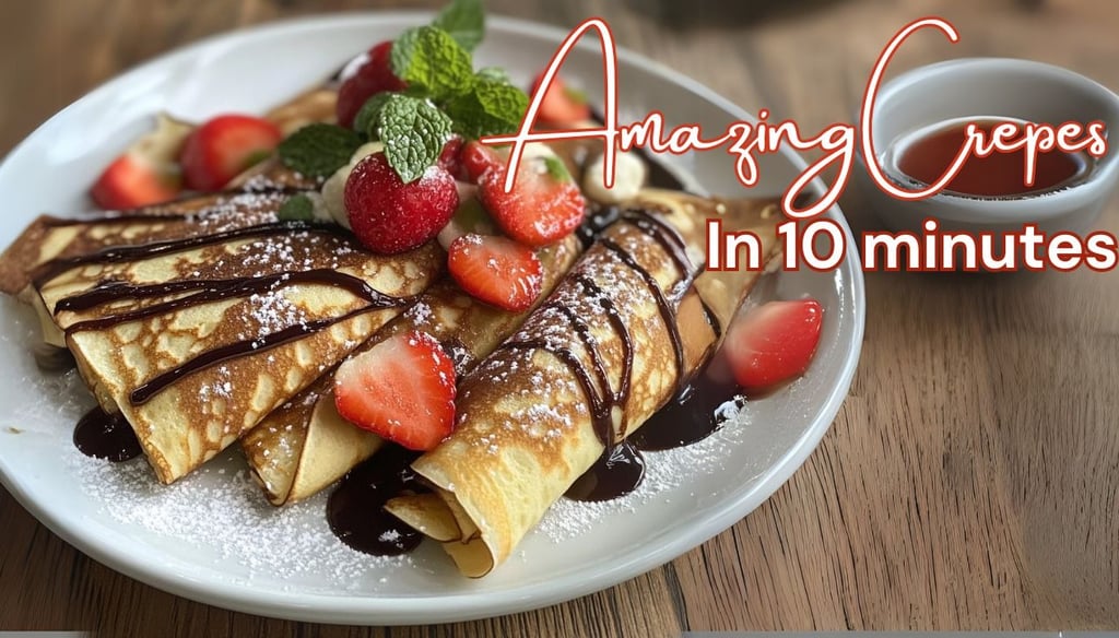 Crepes with strawberries and chocolate syrup