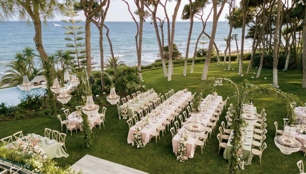 Wedding ceremony setup at Villa El Rincon facing the sea