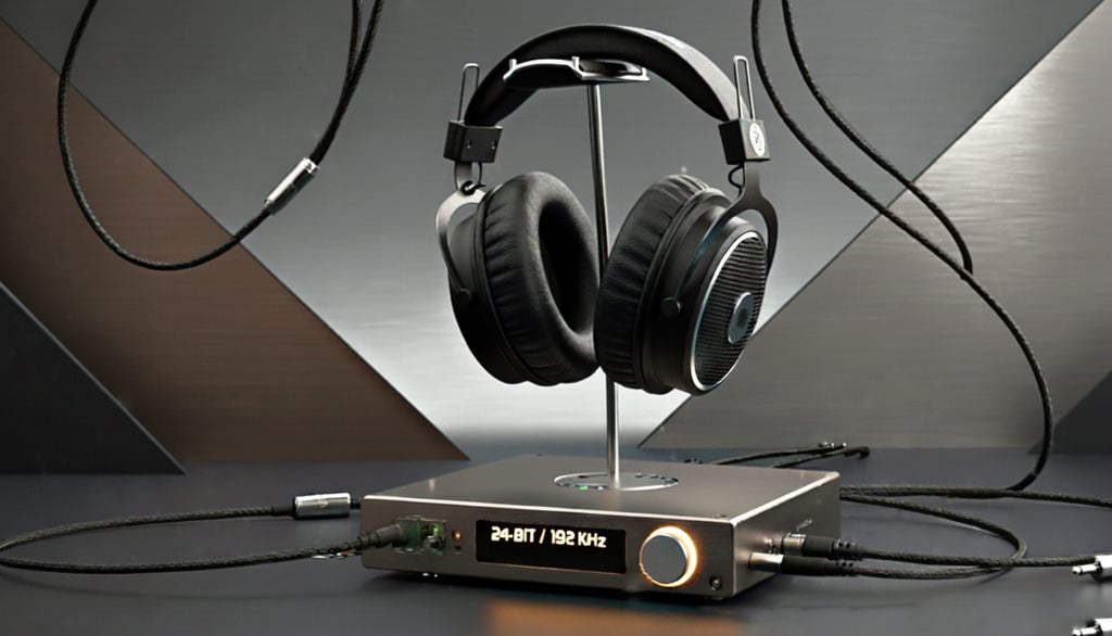 um par de fones de ouvido e um sistema estéreo