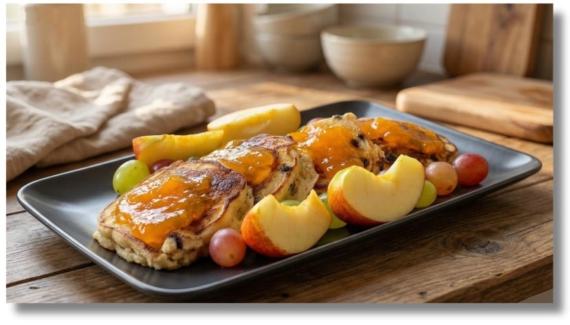 Fluffy protein pancakes made with rice flour and apple — healthy, gluten-free breakfast.