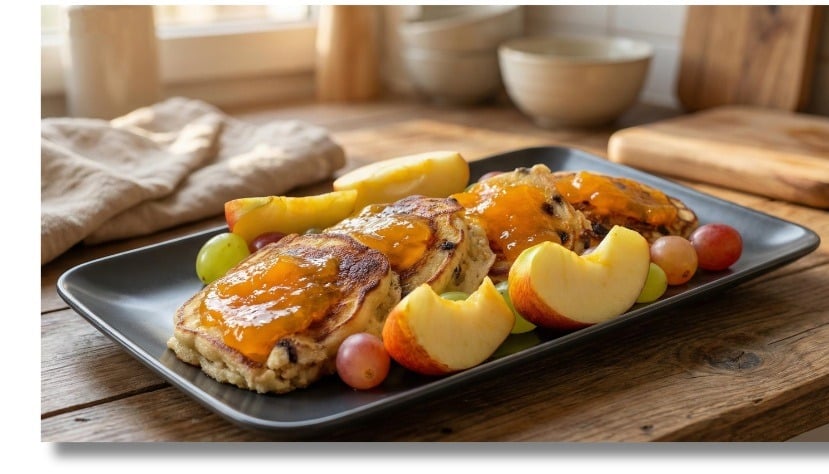 Fluffy protein pancakes made with rice flour and apple — healthy, gluten-free breakfast.