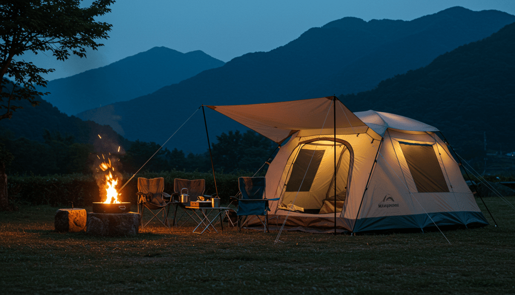 Versatile camping tent in diverse landscapes, highlighting best camping tent for all weather conditi