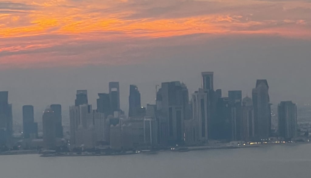 Sky line view of Doha, Qatar at sunset