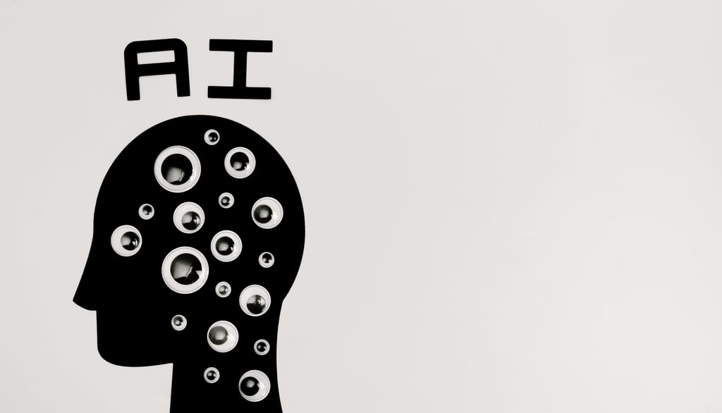 Graphic of human head with dot eyes, symbolizing ethical AI considerations in machine learning