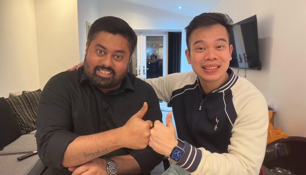 M. Sakti Triputra with Purvam Limbachia during a podcast discussion about studying in the UK.