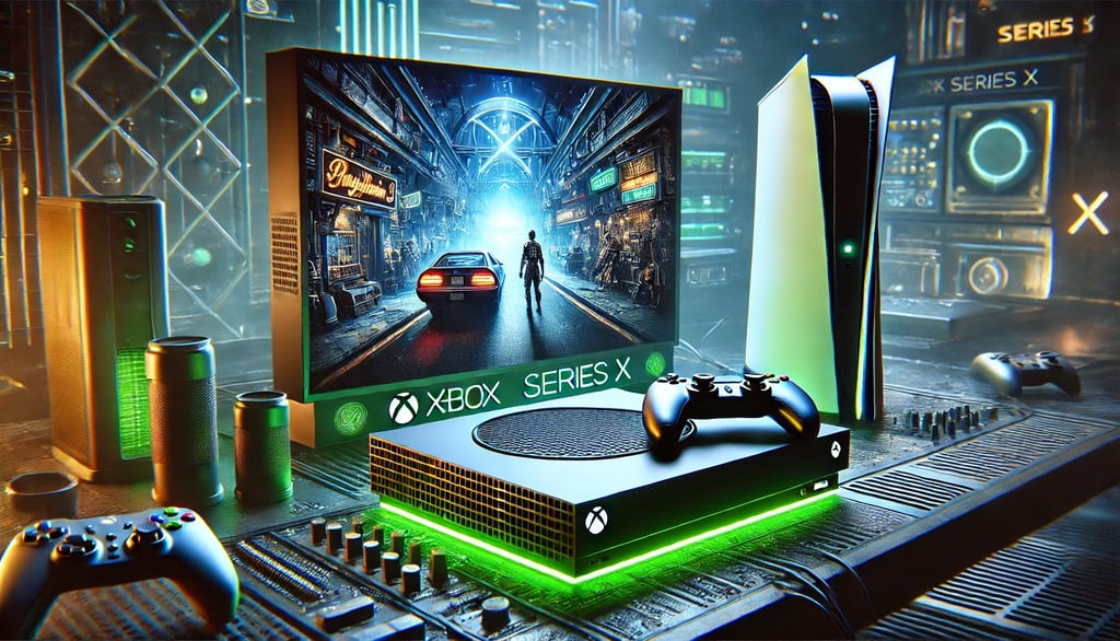 Xbox Series X emulando jogos de PS3 , enquanto um PS5 permanece inativo ao fundo