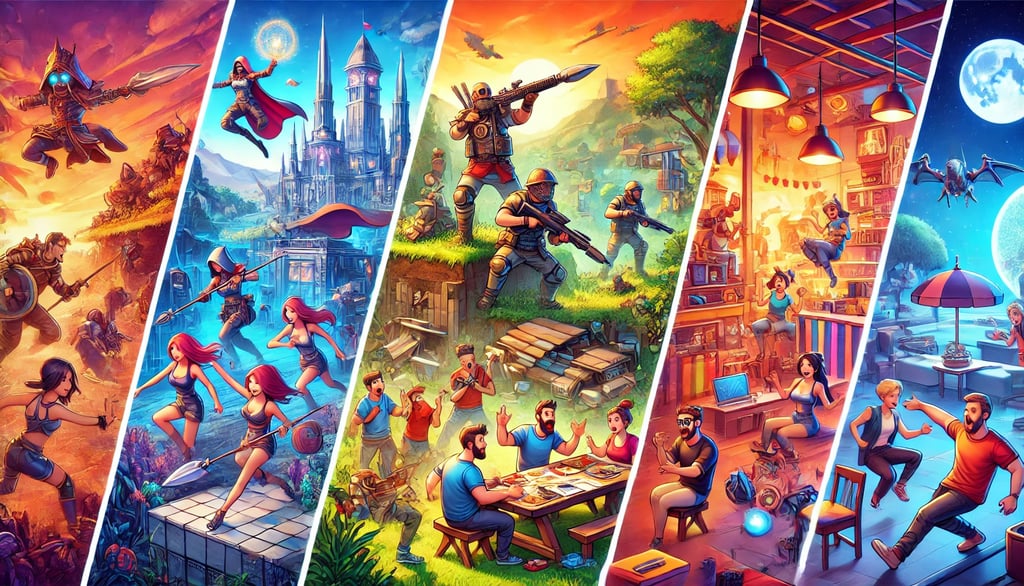 gêneros de jogos cooperativos, incluindo RPGs/MMOs, construção/sobrevivência e party games.