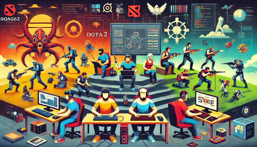 jogadores mostrando e desenvolvedores colaborando criativamente em mods e narrativas, com referência