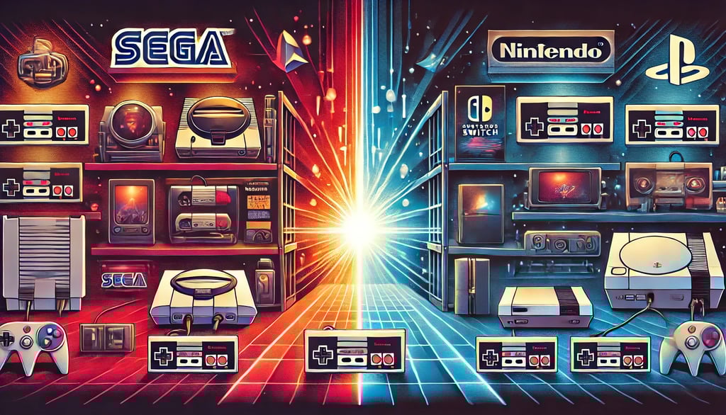 legado da rivalidade Sega e Nintendo com consoles clássicos, uma ponte de cartuchos e elementos