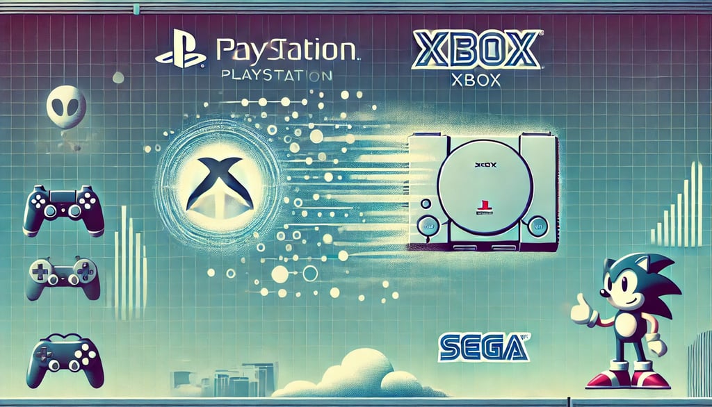 PlayStation e Xbox se desvanecendo em uma nuvem digital, com referência ao Sonic