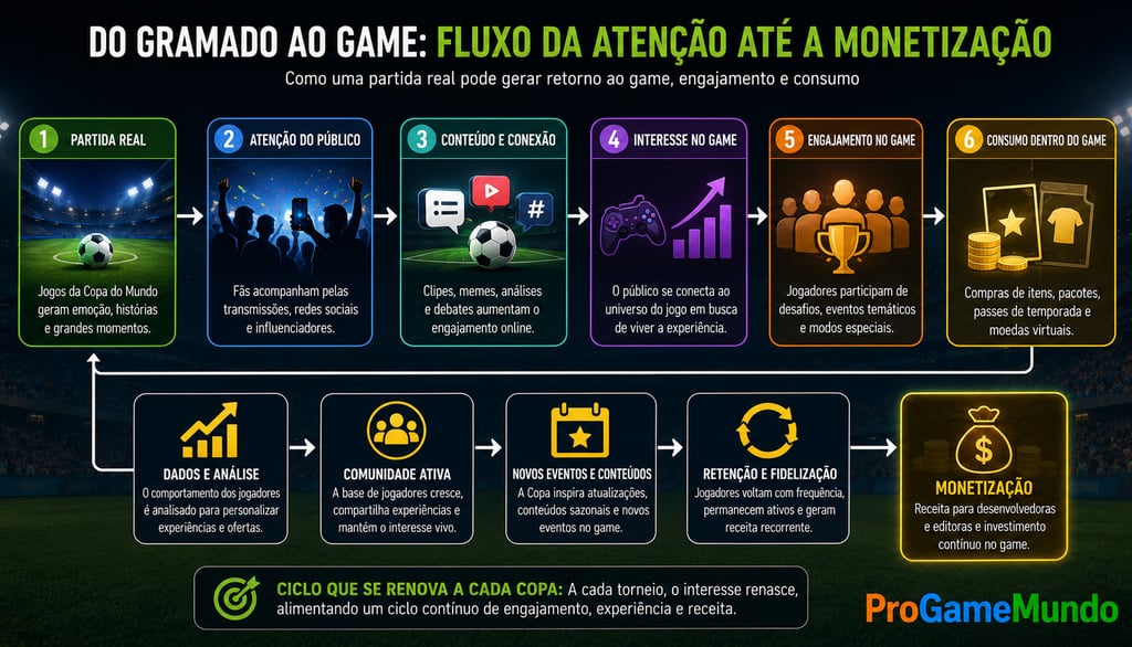 Fluxograma mostra da partida real à monetização nos games de futebol.