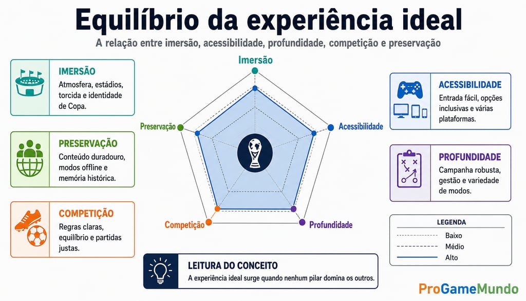 Gráfico radar do equilíbrio entre cinco pilares da experiência ideal de Copa