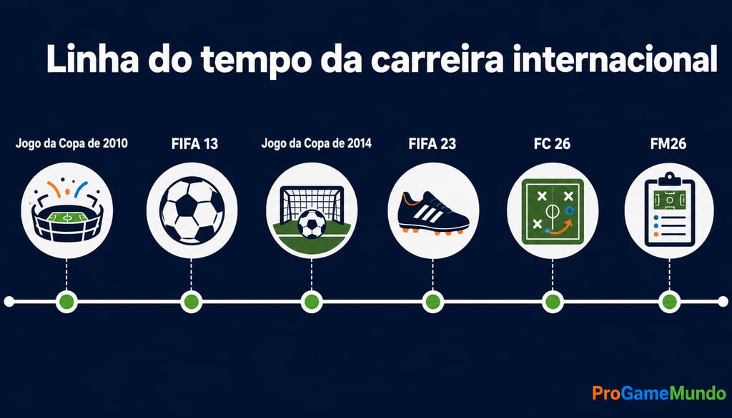 Linha do tempo da carreira internacional em jogos de futebol, de 2010 ao FM26.