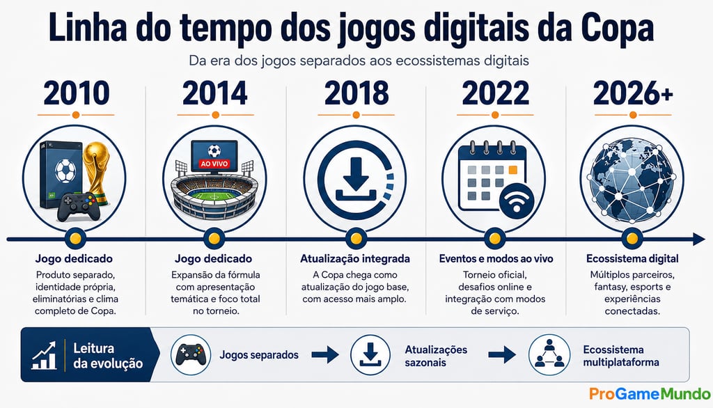 Linha do tempo dos jogos digitais da Copa entre 2010 e 2026