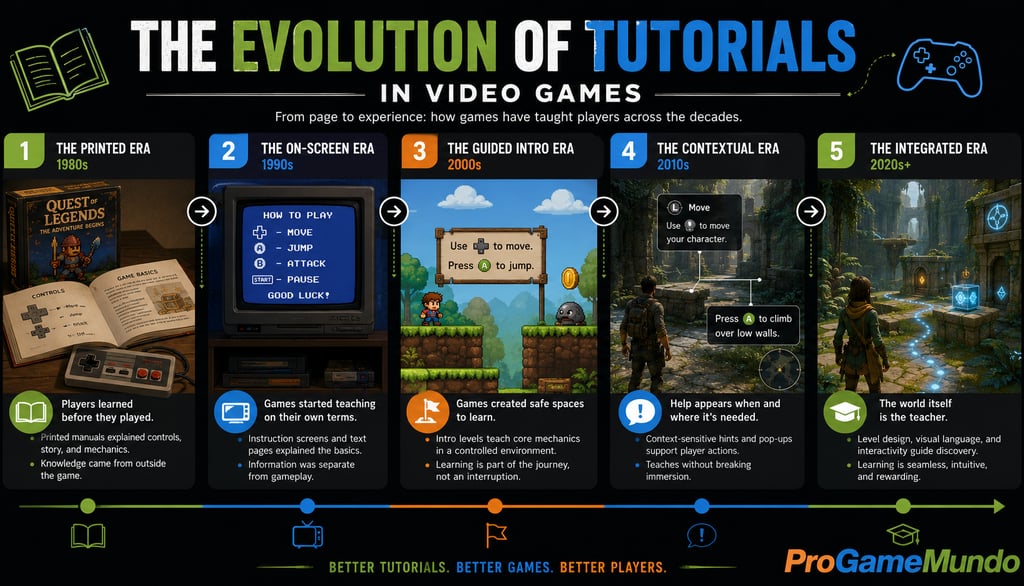 Linha do tempo da evolução dos tutoriais nos games.