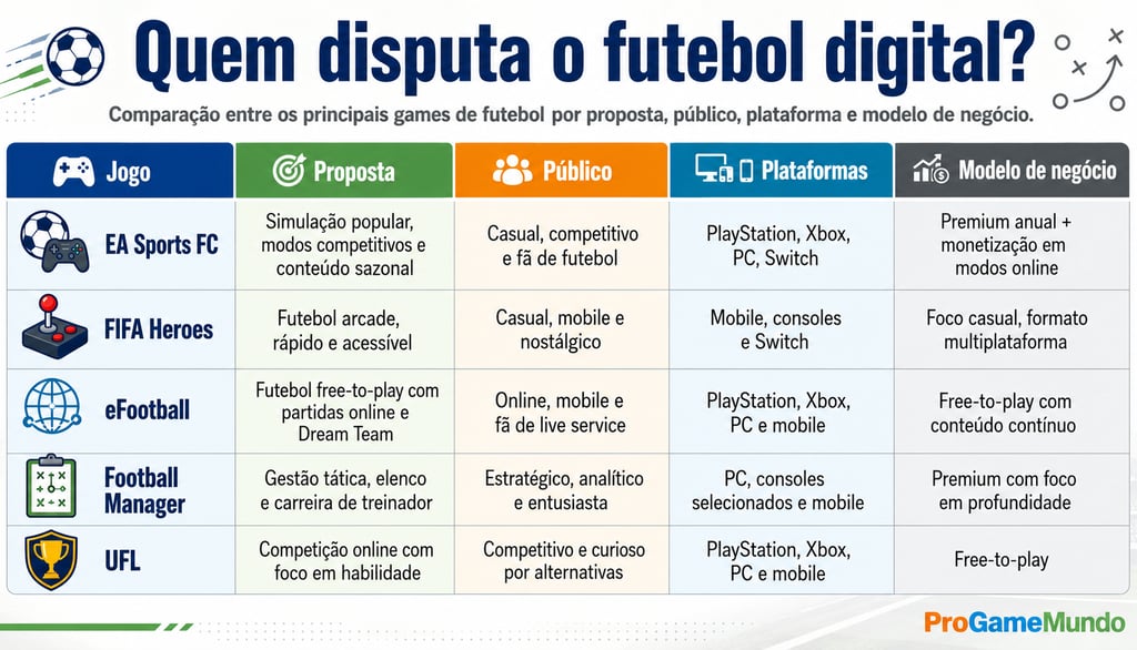 Quadro comparativo dos principais games de futebol digital