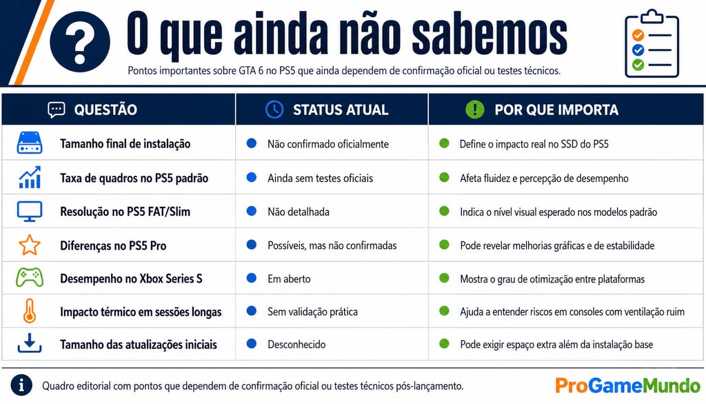 Quadro lista pontos ainda não confirmados sobre GTA 6 no PS5.