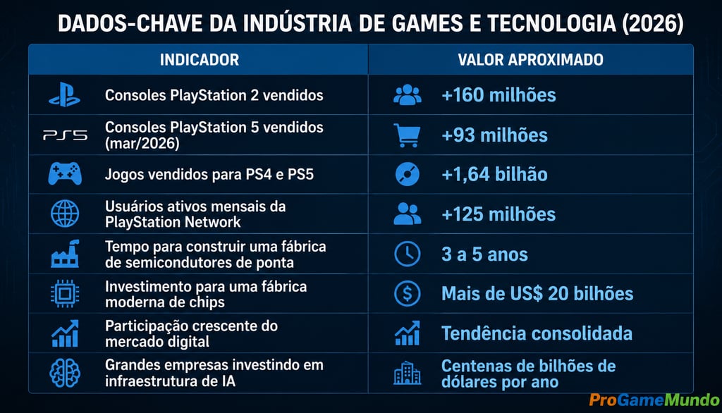 Tabela com indicadores sobre vendas de consoles, chips e investimentos em IA