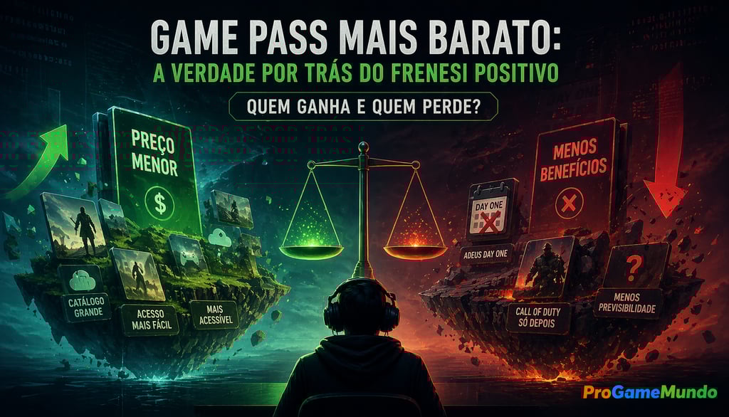 Imagem editorial sobre preço menor e mudanças no Game Pass.