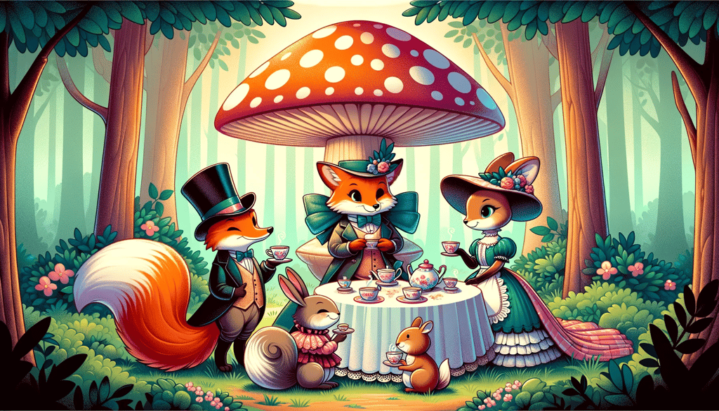 Unfurl the banner of whimsy and grace, where our elegant animal friends take center stage in a tea p