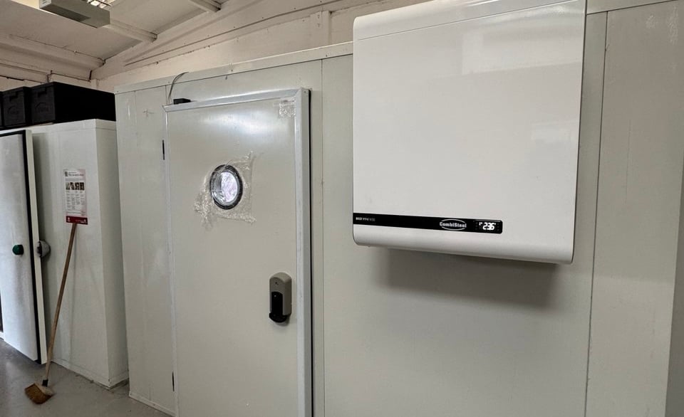 Walk-in freezer with straddle unit installed in a commercial facility in Birmingham, UK