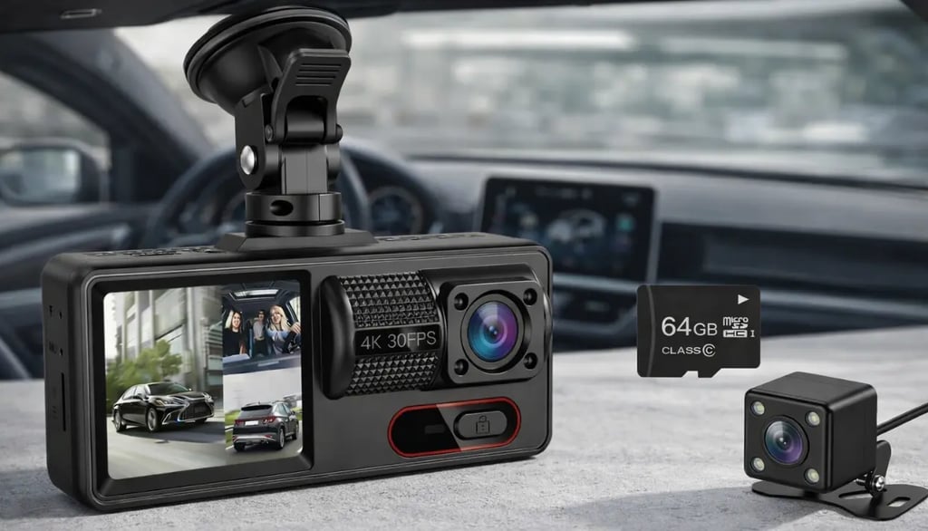 Câmera veicular com visão noturna 1080p AQWS com dupla câmera frontal e traseira instalada no carro