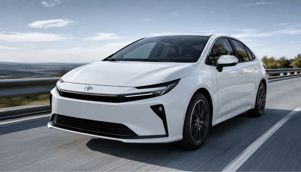 Toyota Corolla 2027 cinza em movimento na rodovia com faróis acesos e luz natural
