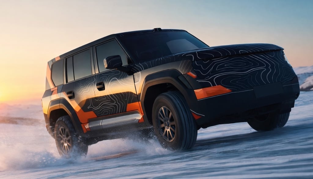 GAC T75 SUV off-road camuflado em teste na neve com proposta híbrida e visual robusto