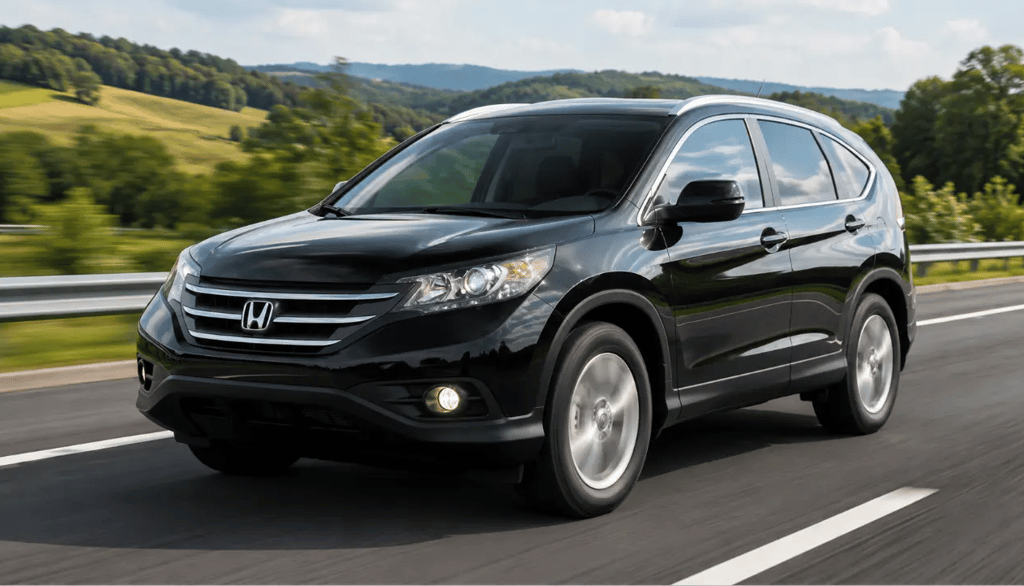 Honda CR-V 2013 preto em movimento em rodovia durante o dia