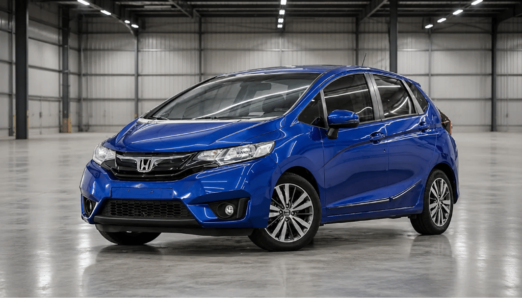 Honda Fit automático azul em galpão industrial
