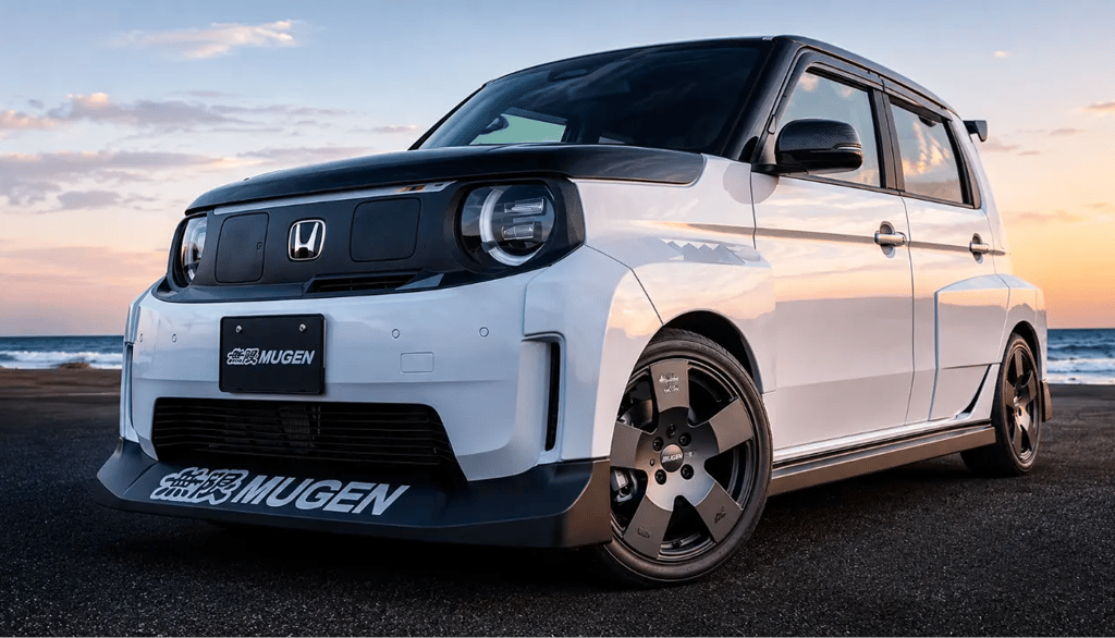 Honda Super One Mugen com visual agressivo em cenário ao pôr do sol