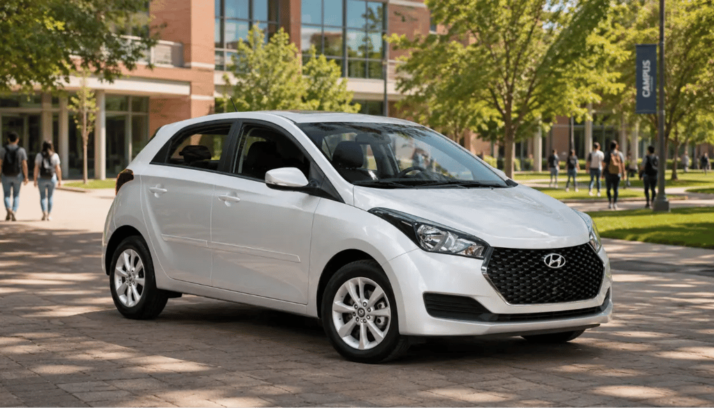 Hyundai HB20 Comfort Plus 1.6 Automático 2019 em frente a um campus universitário