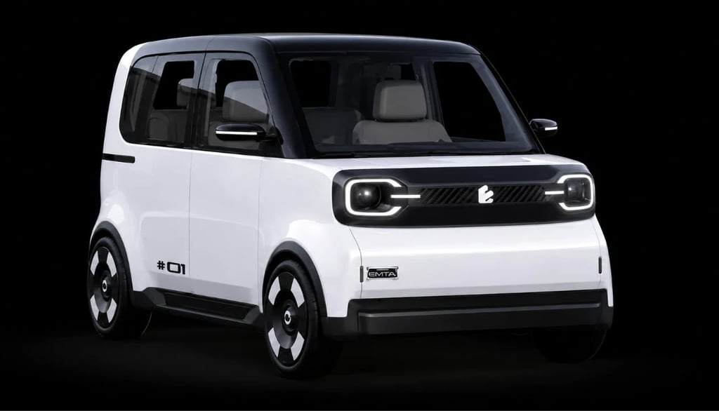 Mini carro elétrico da Chery Emta #01 com visual quadradinho futurista