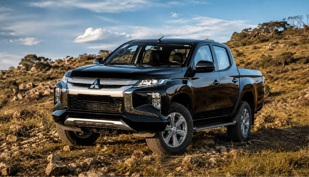 Mitsubishi L200 Triton Sport 2025 preta em terreno off road rochoso