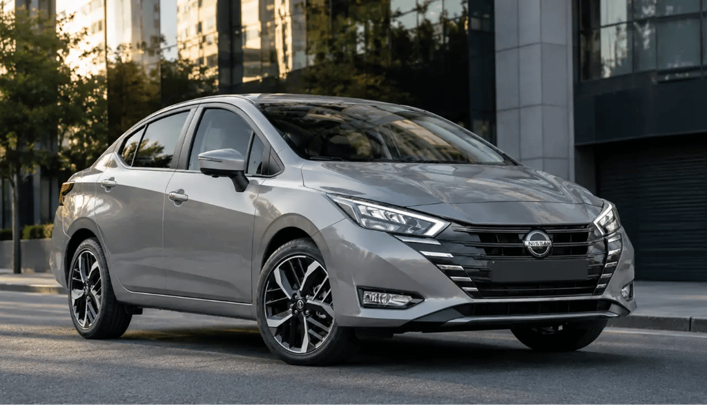 Nissan Versa 2027 prata em cenário urbano moderno