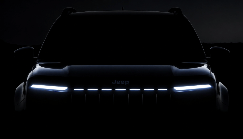 Teaser do novo SUV global da Jeep com assinatura em LED iluminada.