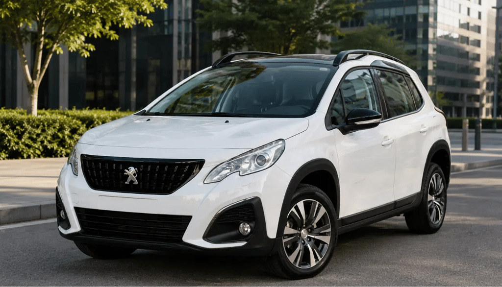 Peugeot 2008 Griffe THP branco estacionado em ambiente urbano