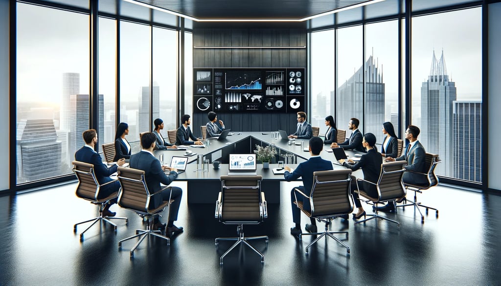 a group of business people sitting around a conference table