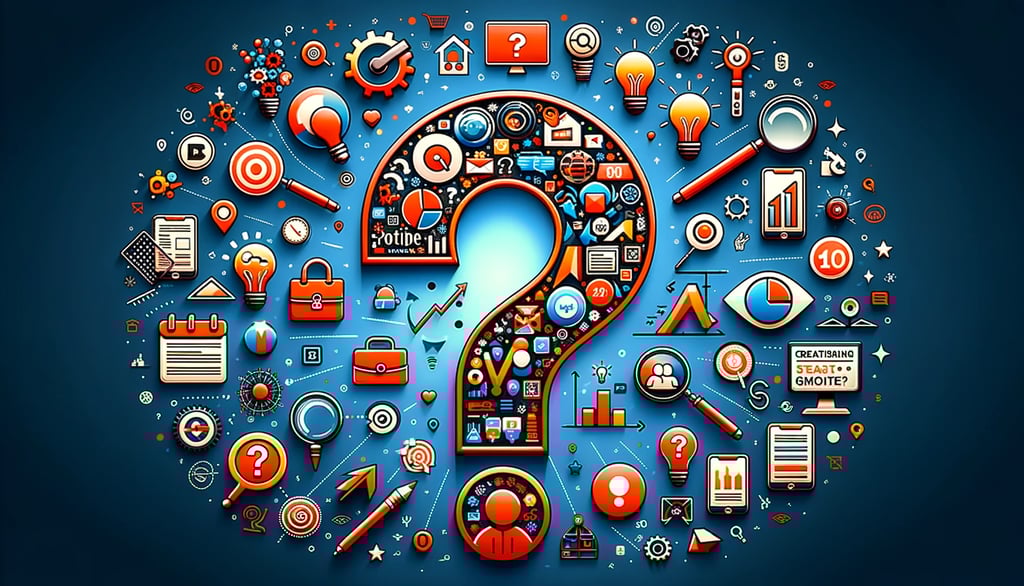 a question mark in the middle of marketing symbols